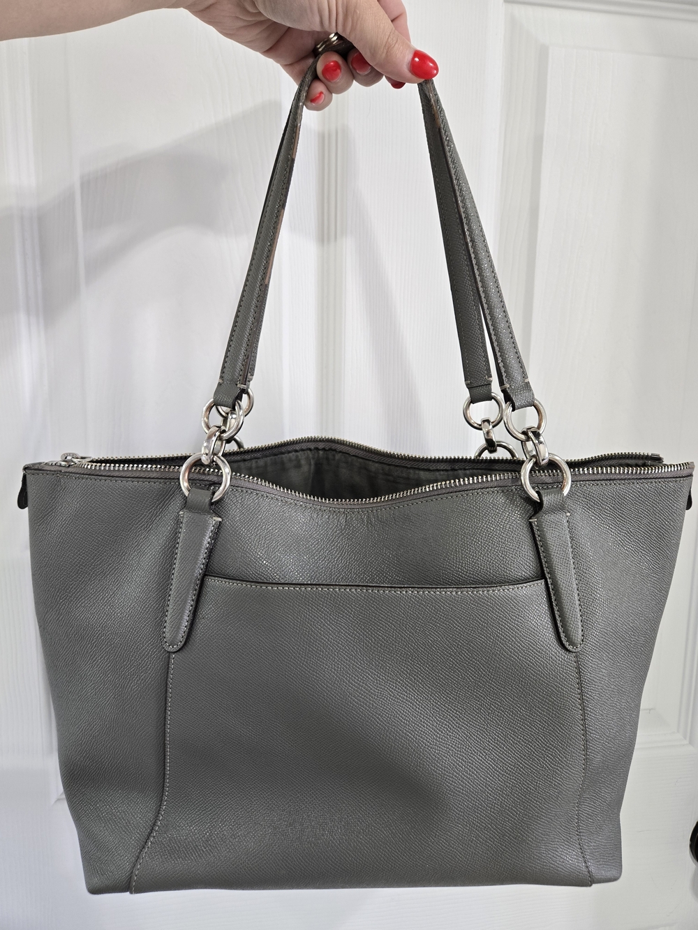COACH Gray Leather Tote Bag with Silver Hardware - Picture 8 of 8